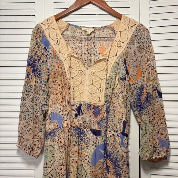 Anthropologie Meadow Rue Oswengo Crochet Maxi Dress Cream and Blue Size XS - Picture 2 of 7